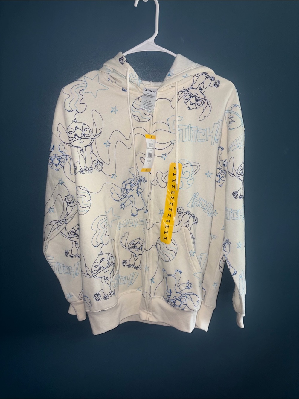 Cream Disney Stitch Zip-Up Hoodie with Blue Outline Print
